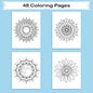 Nature Elements Mandala – Mandala Coloring Pages – 48 Pages – Leaves, Stones, Waves & Celestial Forms – For Adults