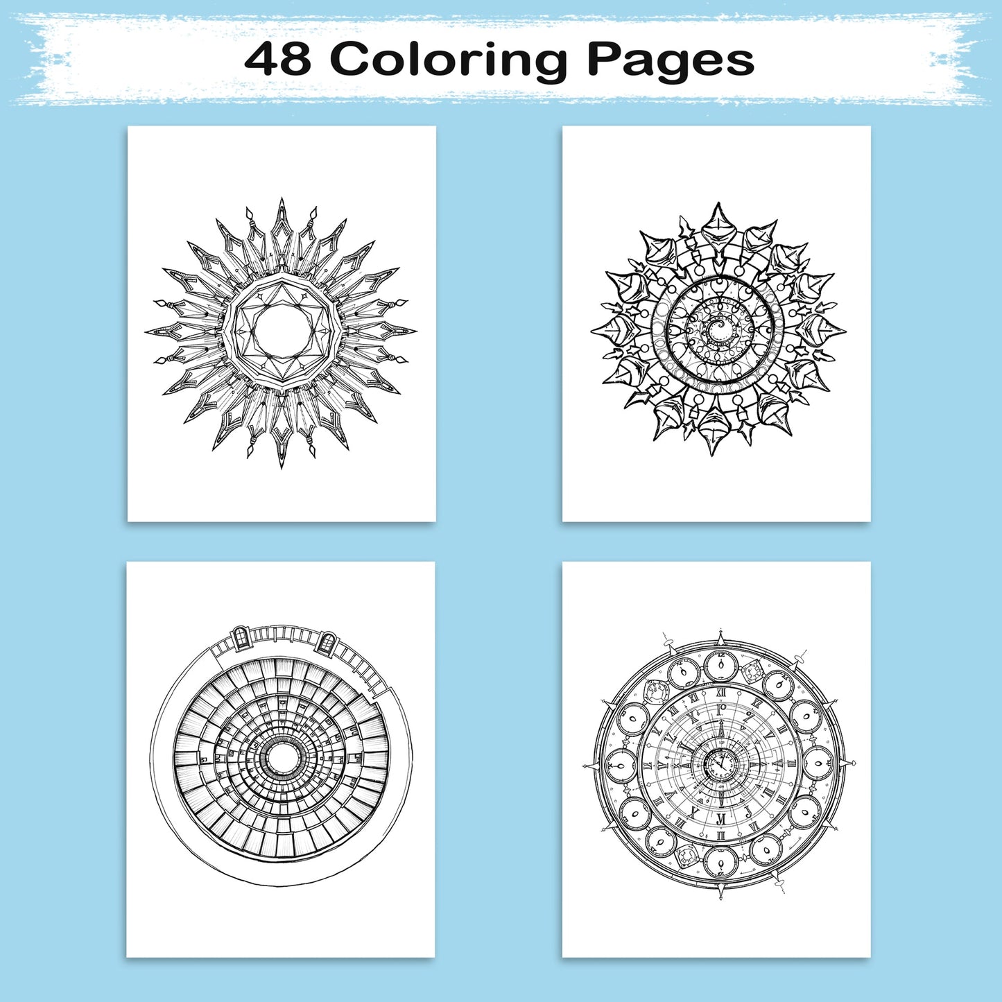 Portal Mandalas – Mandala Coloring Pages – 48 Pages – Spirals, Light Gates, Twisted Space Paths – For Adults