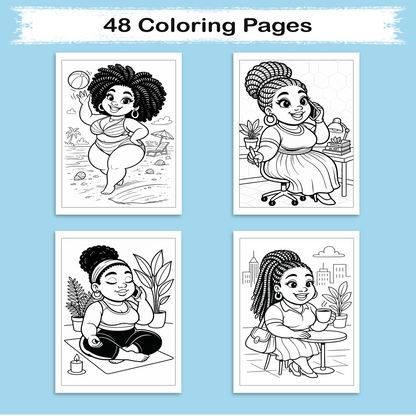 Afro Cuties at Their Best Coloring Pages – 48 Pages – Cute, Empowering, Everyday Joy – For Adults