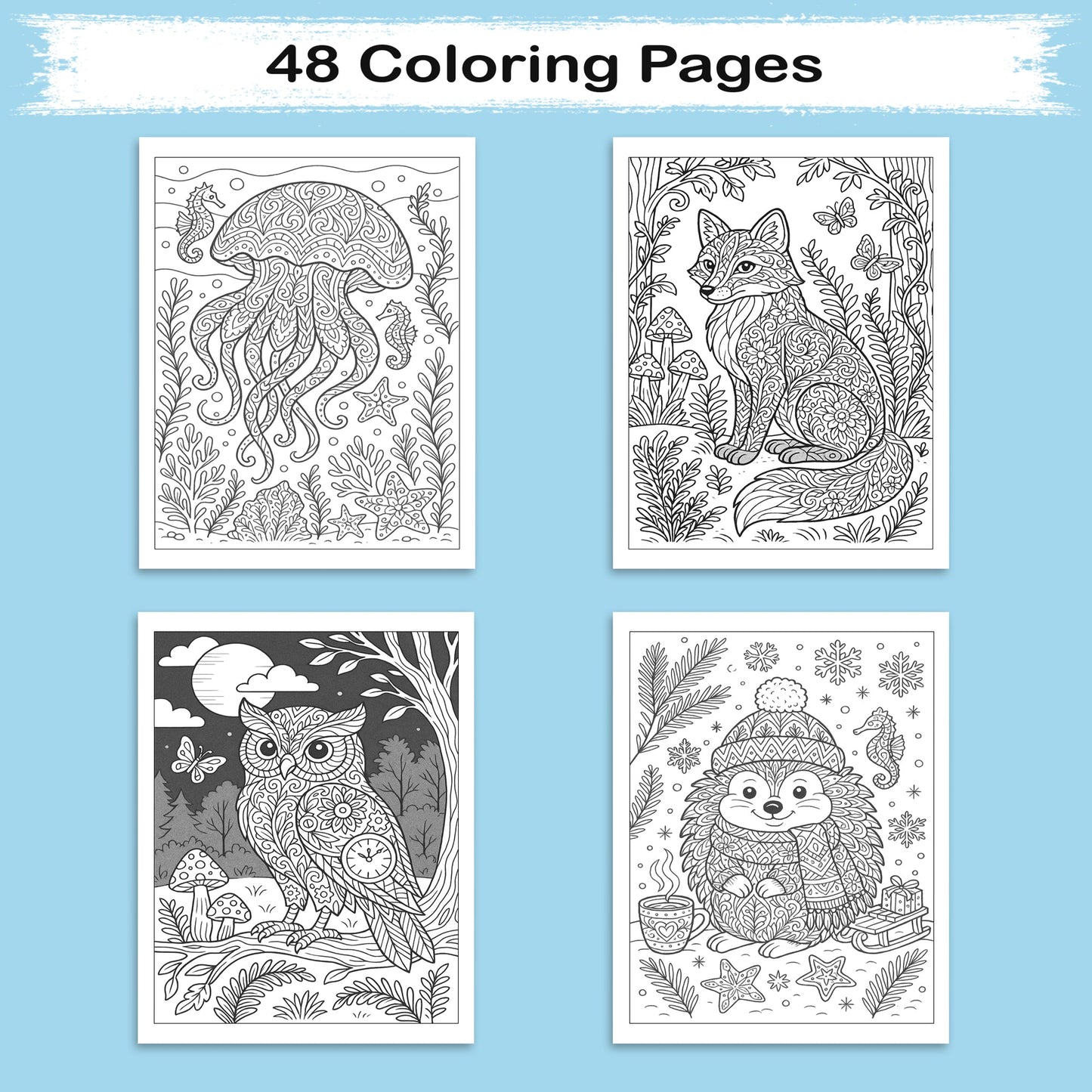 Animal Mandala Magic Coloring Pages – 48 Intricate Creatures for Adults to Color