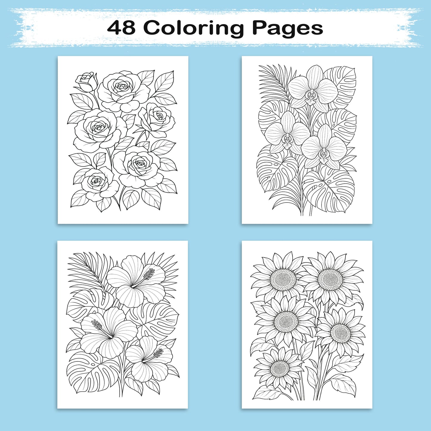 Bright Sunflower Garden Coloring Pages – 48 Cheerful Designs for Adults