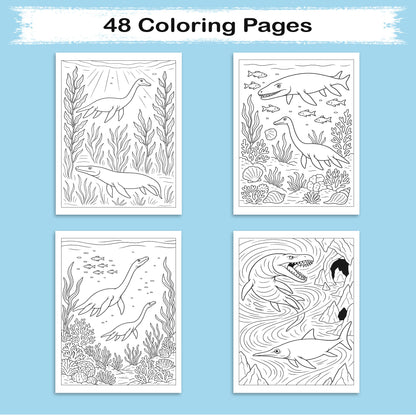 Underwater Dino Explorers – Dinosaur Coloring Pages – 48 Pages – Whimsical, Creative, Deep Sea Dinos – For All Ages