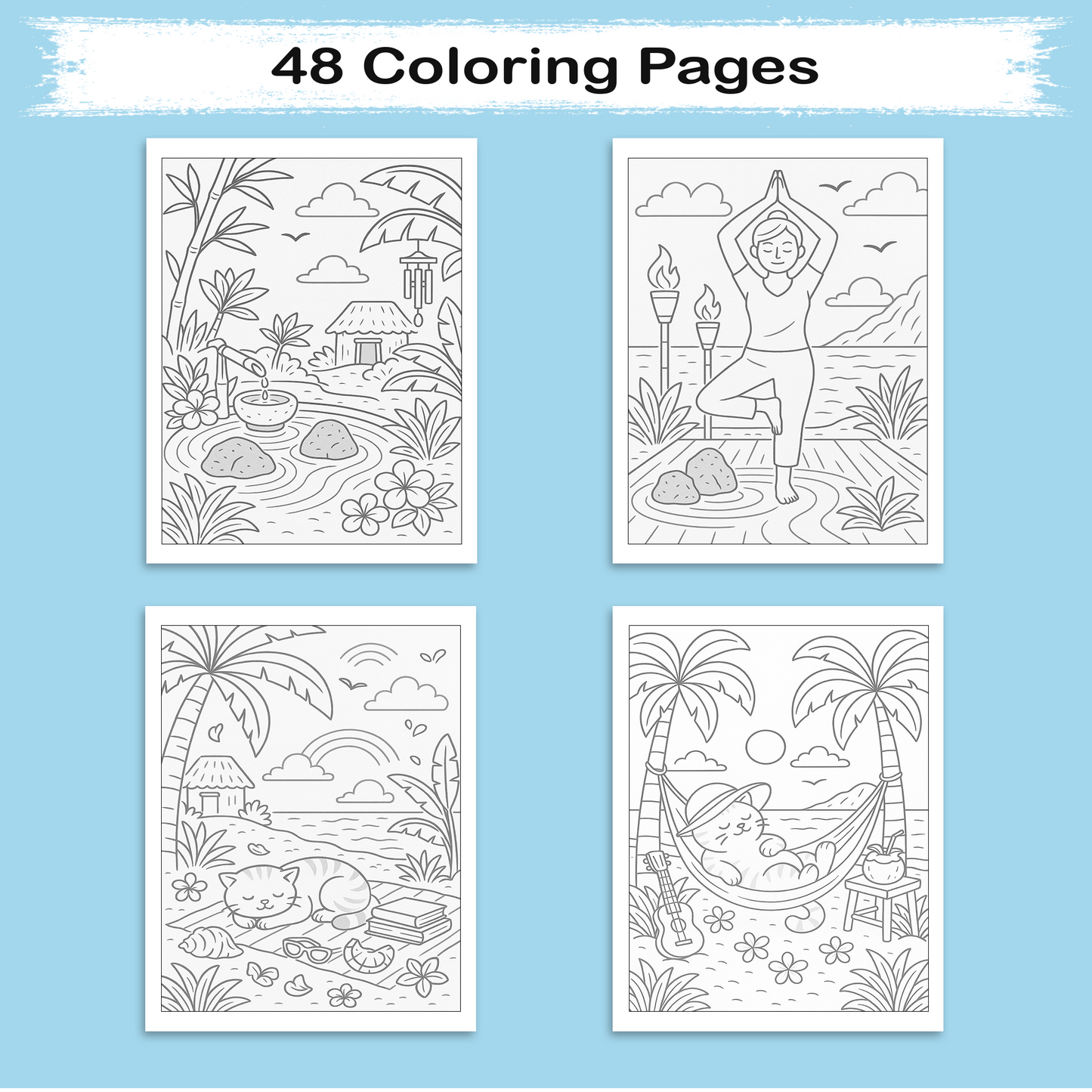 Zen Hawaii Coloring Pages – 48 Peaceful Island Life Scenes for Adults