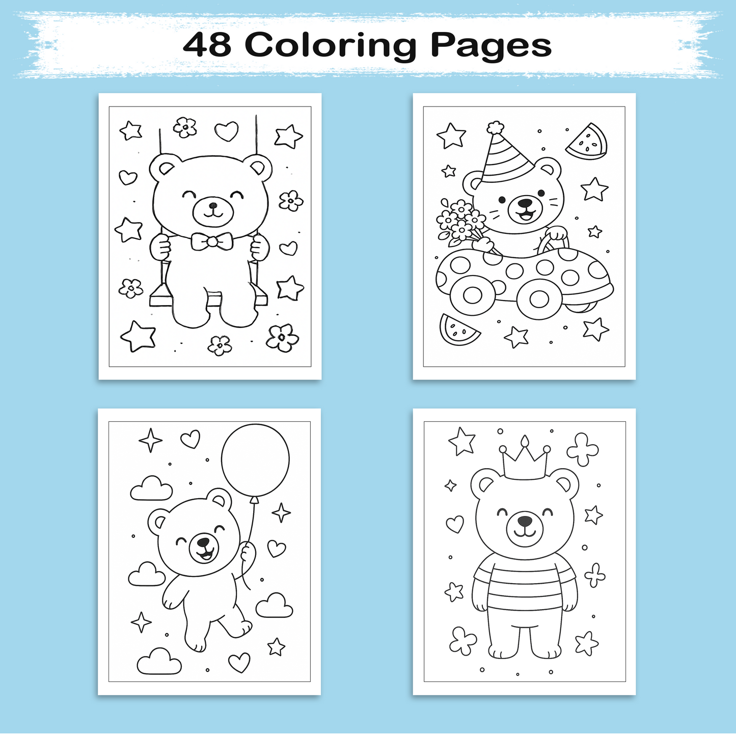 Sweet Bear Adventures – Animal Coloring Pages – 48 Pages – Playful, Gentle, Woodland Fun – For Kids