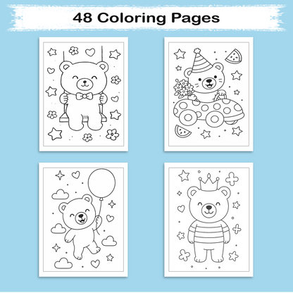 Sweet Bear Adventures – Animal Coloring Pages – 48 Pages – Playful, Gentle, Woodland Fun – For Kids