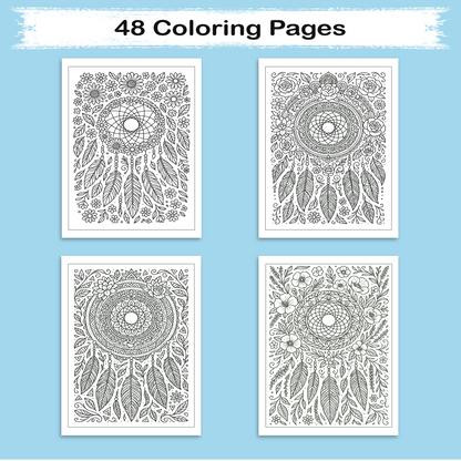 Dreamcatcher Bloom Mandalas Coloring Pages – 48 Intricate Boho Floral Designs for Adults