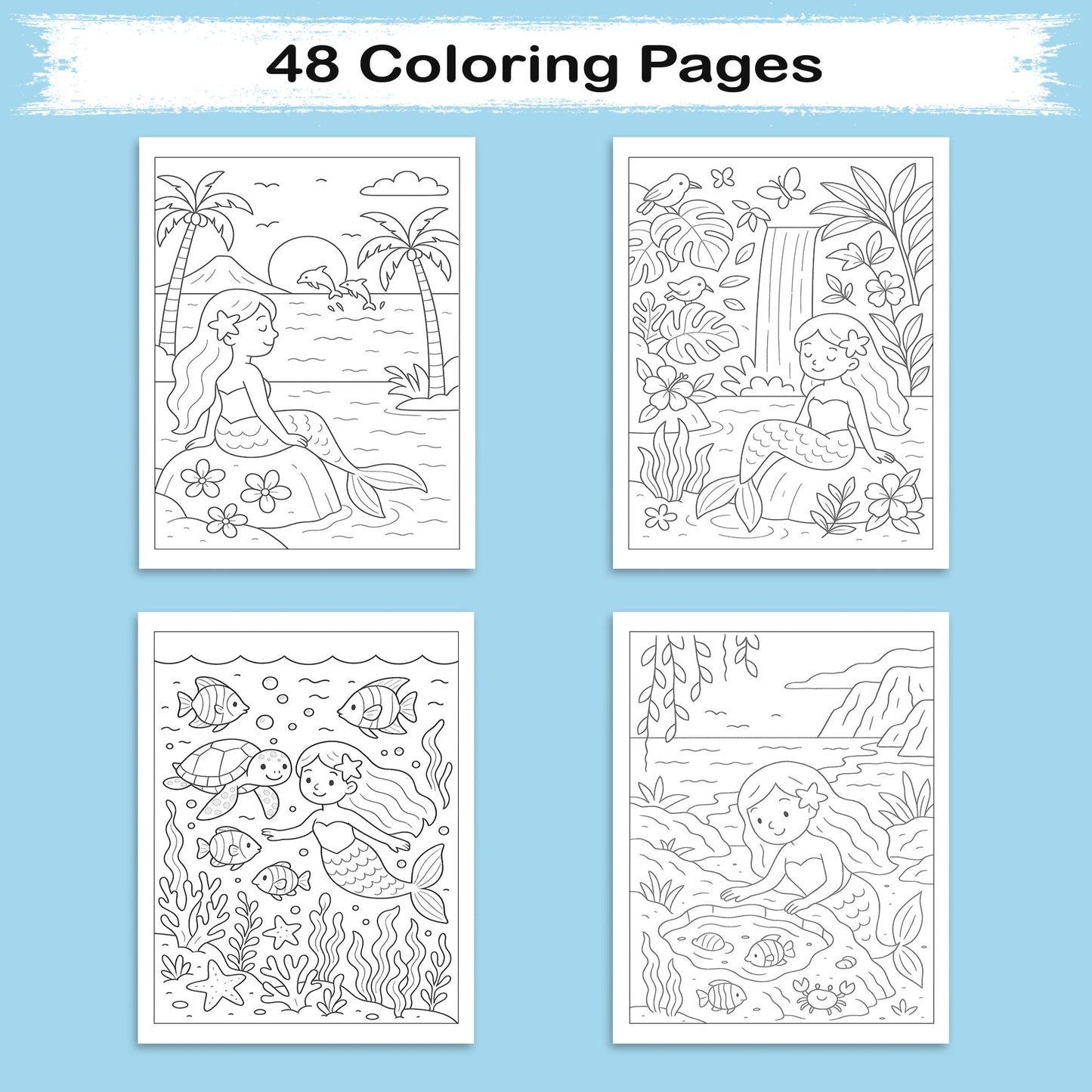 Hawaii Mermaid Coast Adventures Coloring Pages – 48 Whimsical Scenes with Lava Rocks, Tide Pools & Sea Life - For Kids