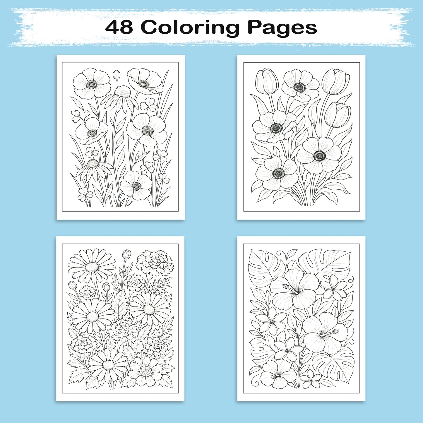 Sunshine Garden Flowers Coloring Pages – 48 Cheerful Floral Designs