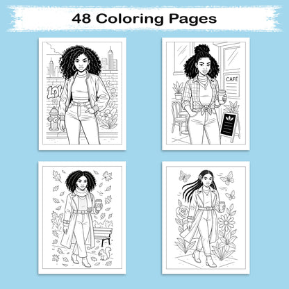 Curly Queen Coloring Pages – 48 Pages – Bold, Empowering, Natural Hair Beauty – For Adults