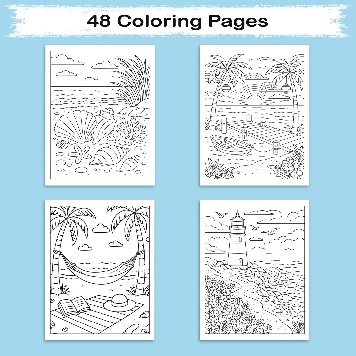 Peaceful Hawaii Views – Hawaii Coloring Pages – 48 Pages – Calming, Scenic, Island Moments – For Adults