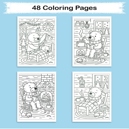 Cozy Cabin Bear – Animal Coloring Pages – 48 Pages – Warm, Rustic, Woodland Vibes – For Kids