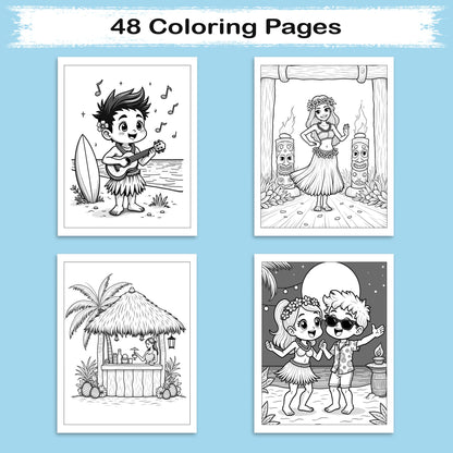 Happy Island Life in Hawaii Coloring Pages – 48 Cute Tropical Scenes with Dancing, Music & Tiki Fun - For Kids