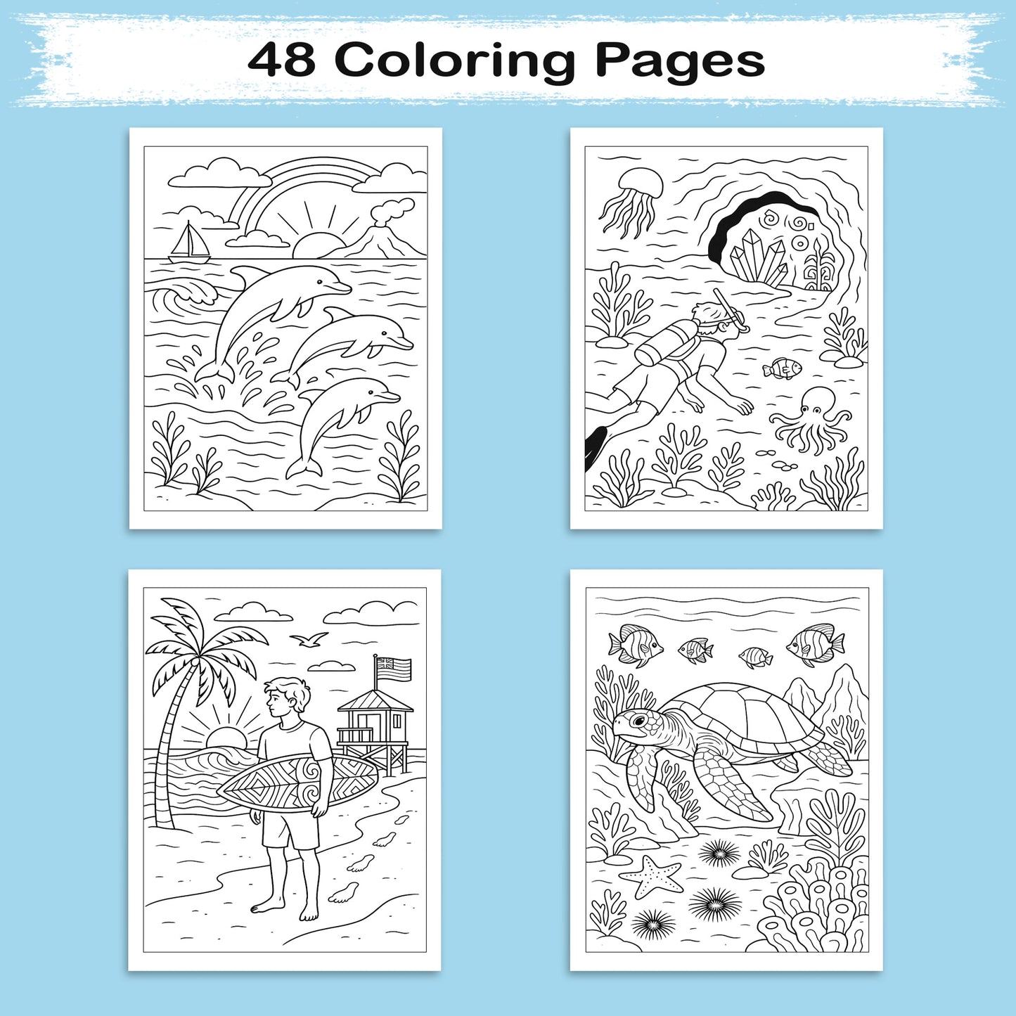 Hawaii Sea Life Journeys Coloring Pages – 48 Tropical Ocean Animal Designs - For Kids