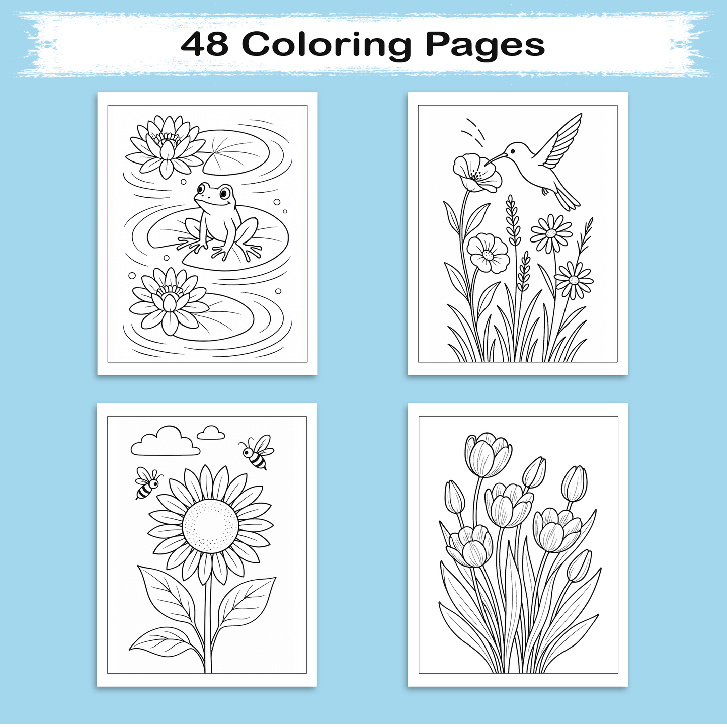 Lovely Spring Garden Flower Coloring Pages – 48 Relaxing Floral Designs for kids
