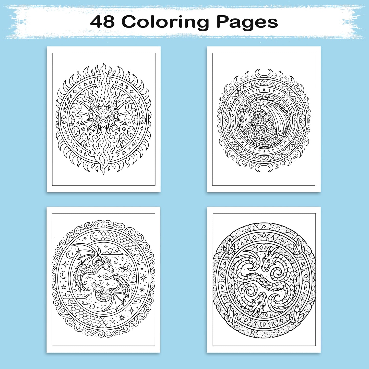 Legends of the Dragon Mandalas Coloring Pages – 48 Pages – Mythical, Fiery, Eastern-Inspired Designs – For Adults