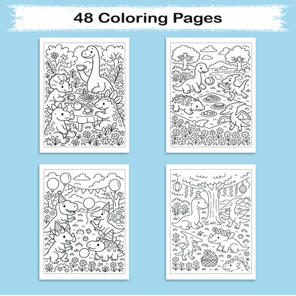 Dinosaurs’ Delightful Day in Nature – Dinosaur Coloring Pages – 48 Pages – Joyful, Outdoor, Prehistoric Scenes – For Kids