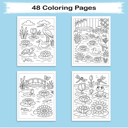 Lily Pond Dreams – Flower Coloring Pages – 48 Pages – Peaceful, Nature-Inspired, Water Garden Art – For Adults