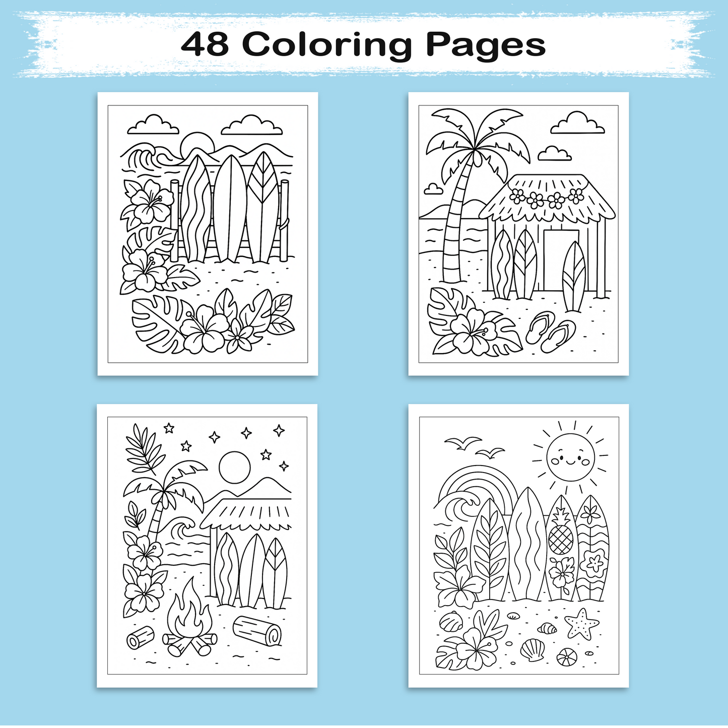 Tropical Surf Party Coloring Pages – 48 Fun Designs for Kids