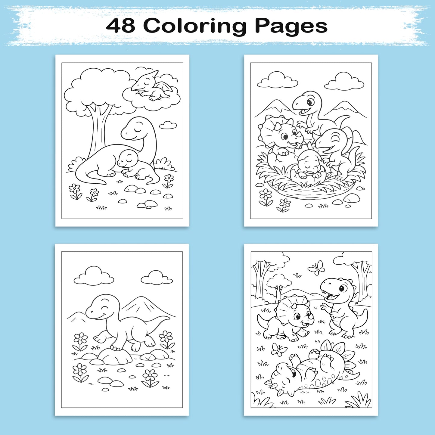 Baby Dino Adventures – Dinosaur Coloring Pages – 48 Pages – Cute, Playful, Prehistoric Fun – For Kids