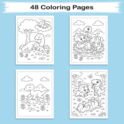 Baby Dino Adventures – Dinosaur Coloring Pages – 48 Pages – Cute, Playful, Prehistoric Fun – For Kids