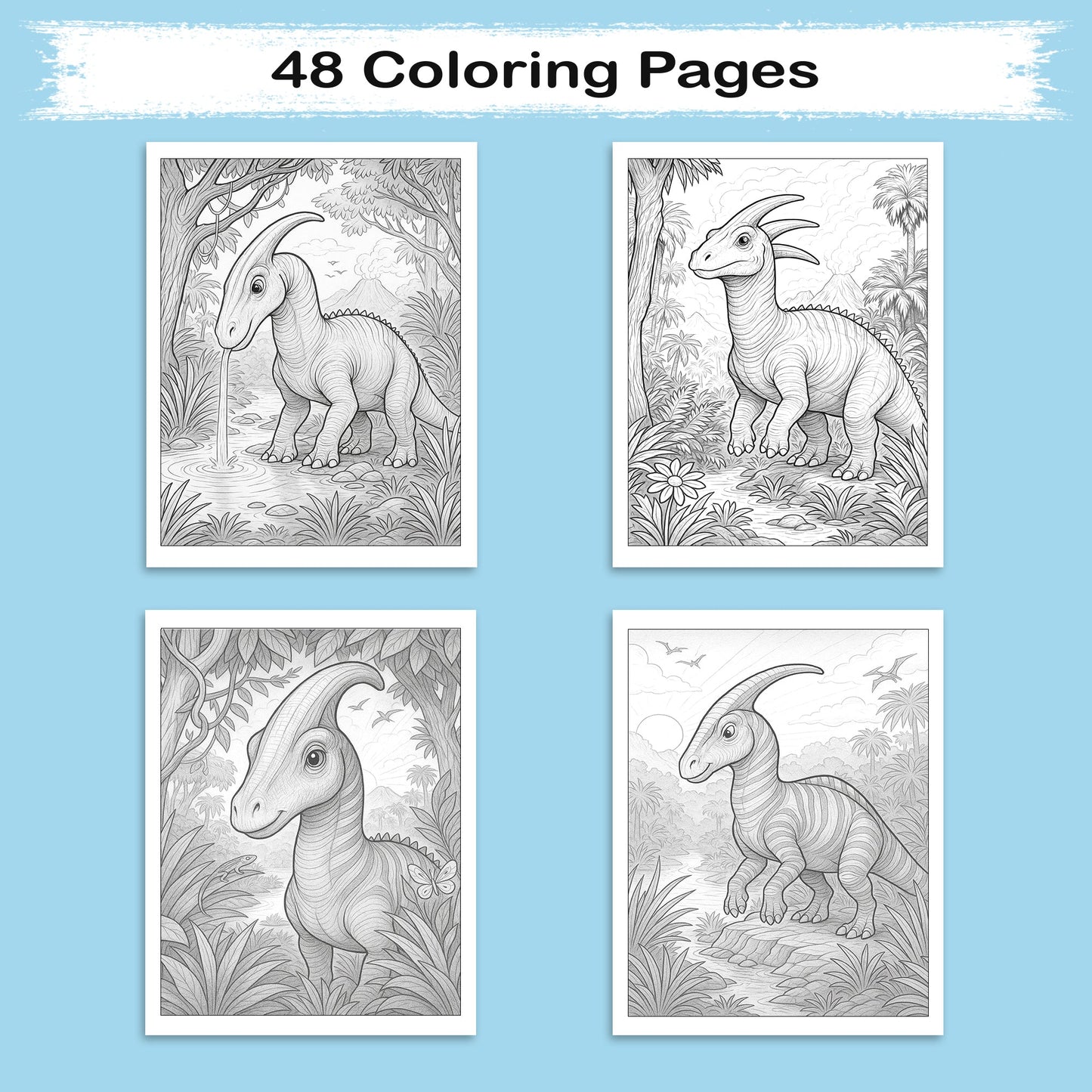 Jurassic Jungle Explorers Coloring Pages – 48 Pages – Detailed, Dynamic, Prehistoric Adventures – For Adults and Teens