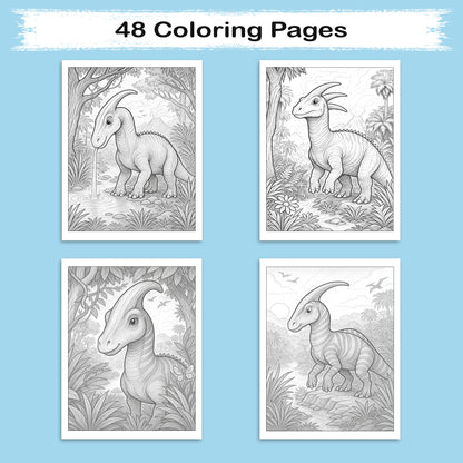 Jurassic Jungle Explorers Coloring Pages – 48 Pages – Detailed, Dynamic, Prehistoric Adventures – For Adults and Teens