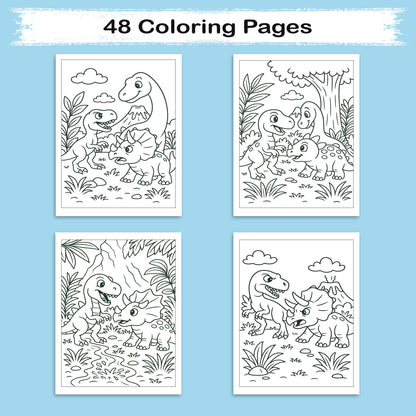 Jurassic Friends & Fights Coloring Pages for Kids – 48 Dino Adventures