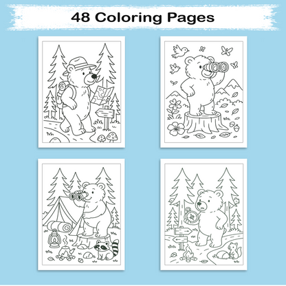Brown Bear Adventures – Animal Coloring Pages – 48 Pages – Cute, Forest, Wholesome Moments – For Kids