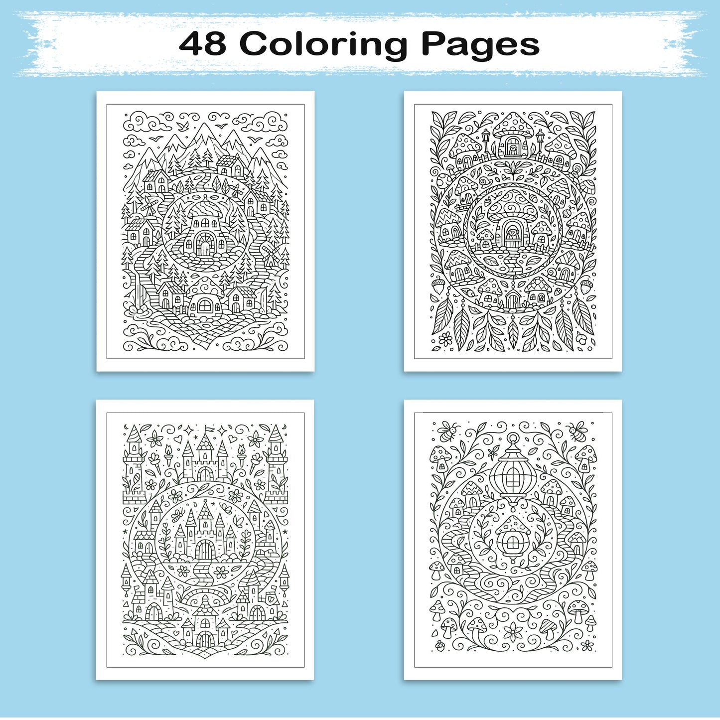 Enchanted Homes Mandalas Coloring Pages – 48 Fantasy Village Designs for Adults