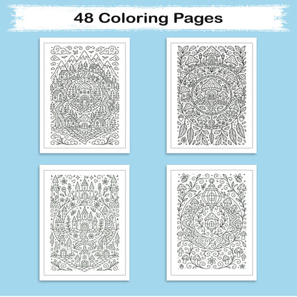 Enchanted Homes Mandalas Coloring Pages – 48 Fantasy Village Designs for Adults