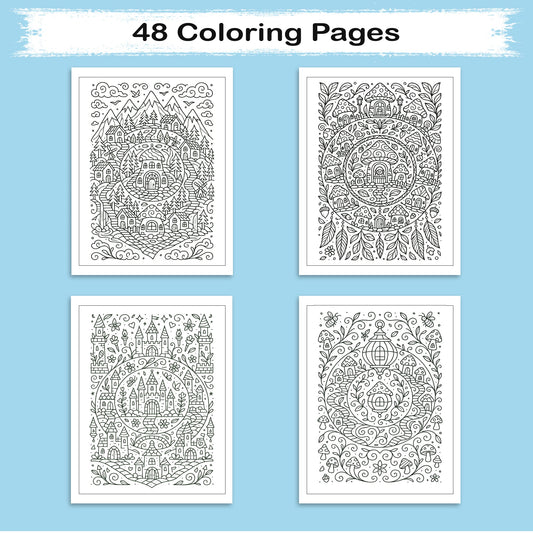 Enchanted Homes Mandalas Coloring Pages – 48 Fantasy Village Designs for Adults