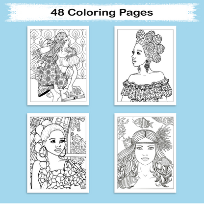 Black and Beautiful Coloring Pages – 48 Empowering Designs for Adults