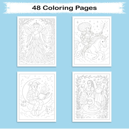 Moonlit Crowns & Magic Dreams Coloring Pages – 48 Fantasy Fairytale Scenes for Kids