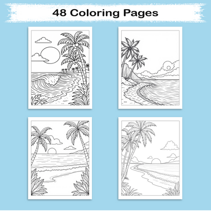 Hawaiian Paradise Views Coloring Pages – 48 Pages – Scenic, Relaxing, Tropical Vibes – For Adults