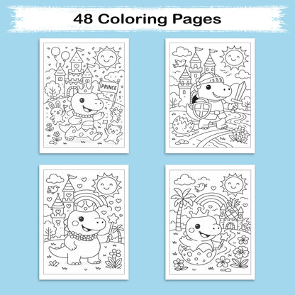 Dino Magic Kingdom Coloring Pages – 48 Pages – Fun, Fantasy-Filled, Prehistoric Adventures – For Kids