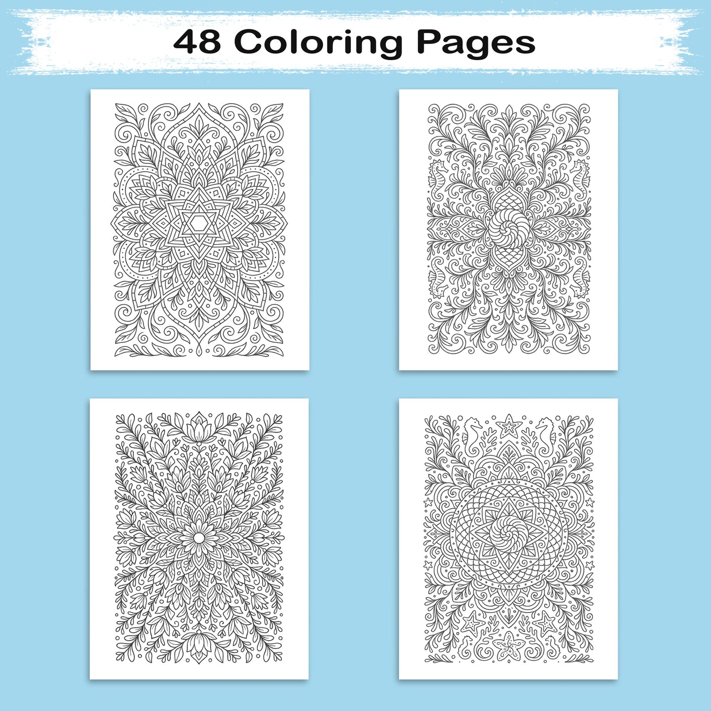 Mandala Realms Coloring Pages – 48 Unique Botanical, Marine, and Lace-Inspired Designs for Adults