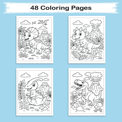 Dino Volcano World Coloring Pages for Kids – 48 Action-Packed Designs
