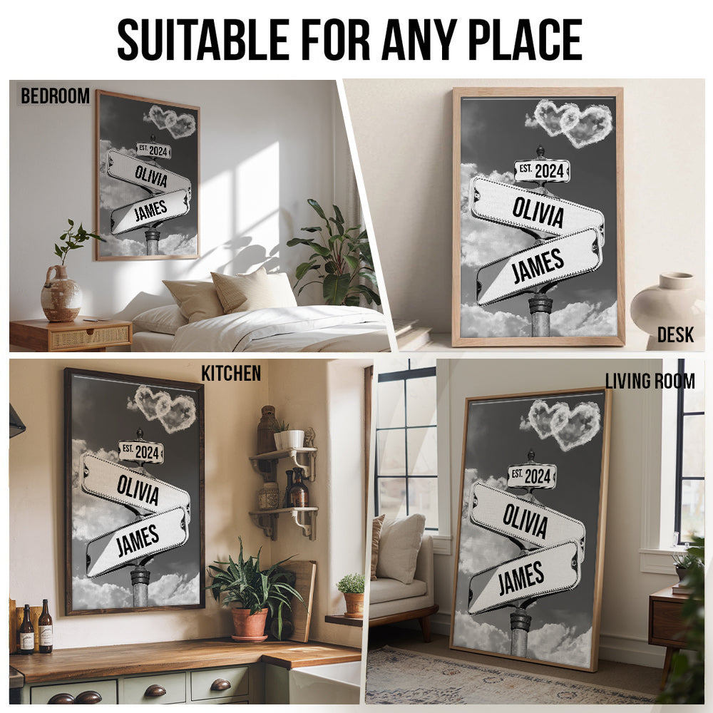 Vintage Street Sign For Couples - Personalized Poster/Canvas Print - Gift For Her/Him, Husband/Wife, Couples on Anniversary, Valentine's Day