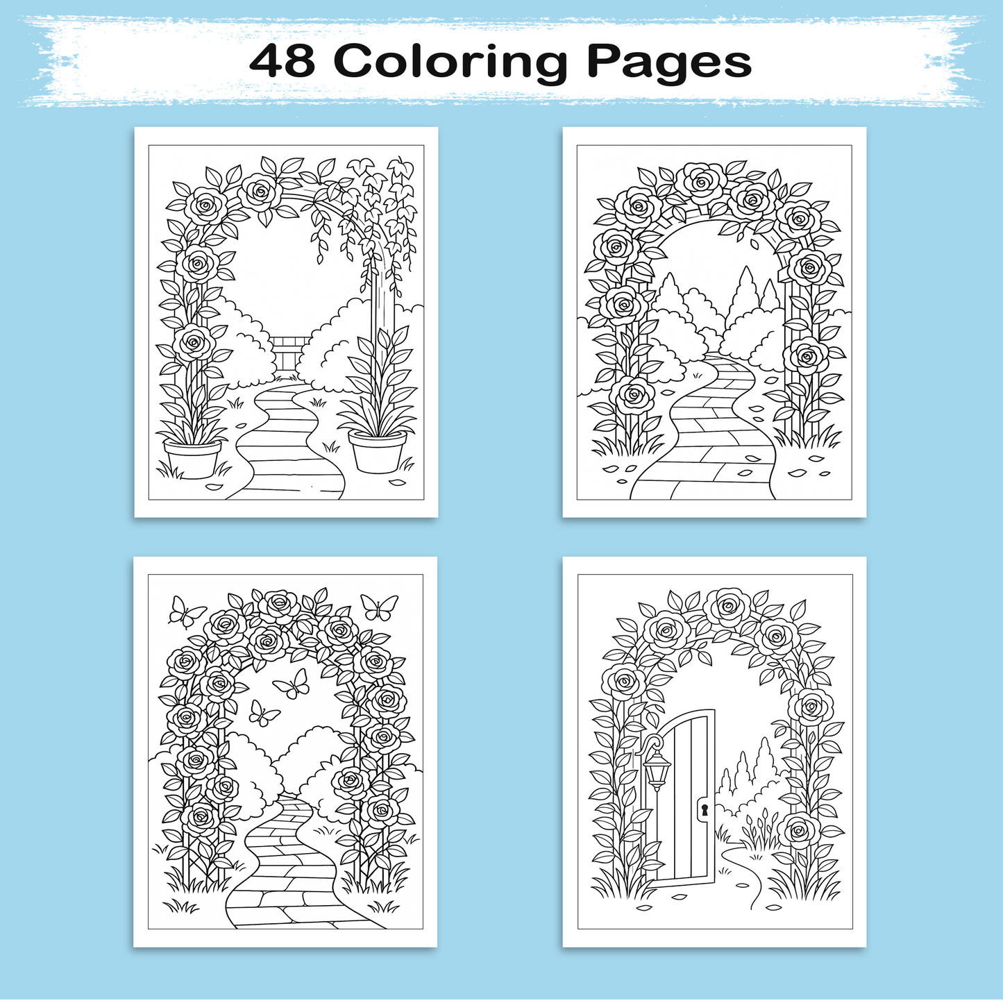 Secret Rose Garden – Flower Coloring Pages – 48 Pages – Whimsical, Romantic, Hidden Nature Paths – For Adults
