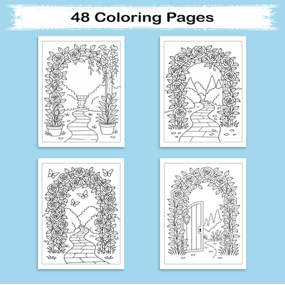 Secret Rose Garden – Flower Coloring Pages – 48 Pages – Whimsical, Romantic, Hidden Nature Paths – For Adults