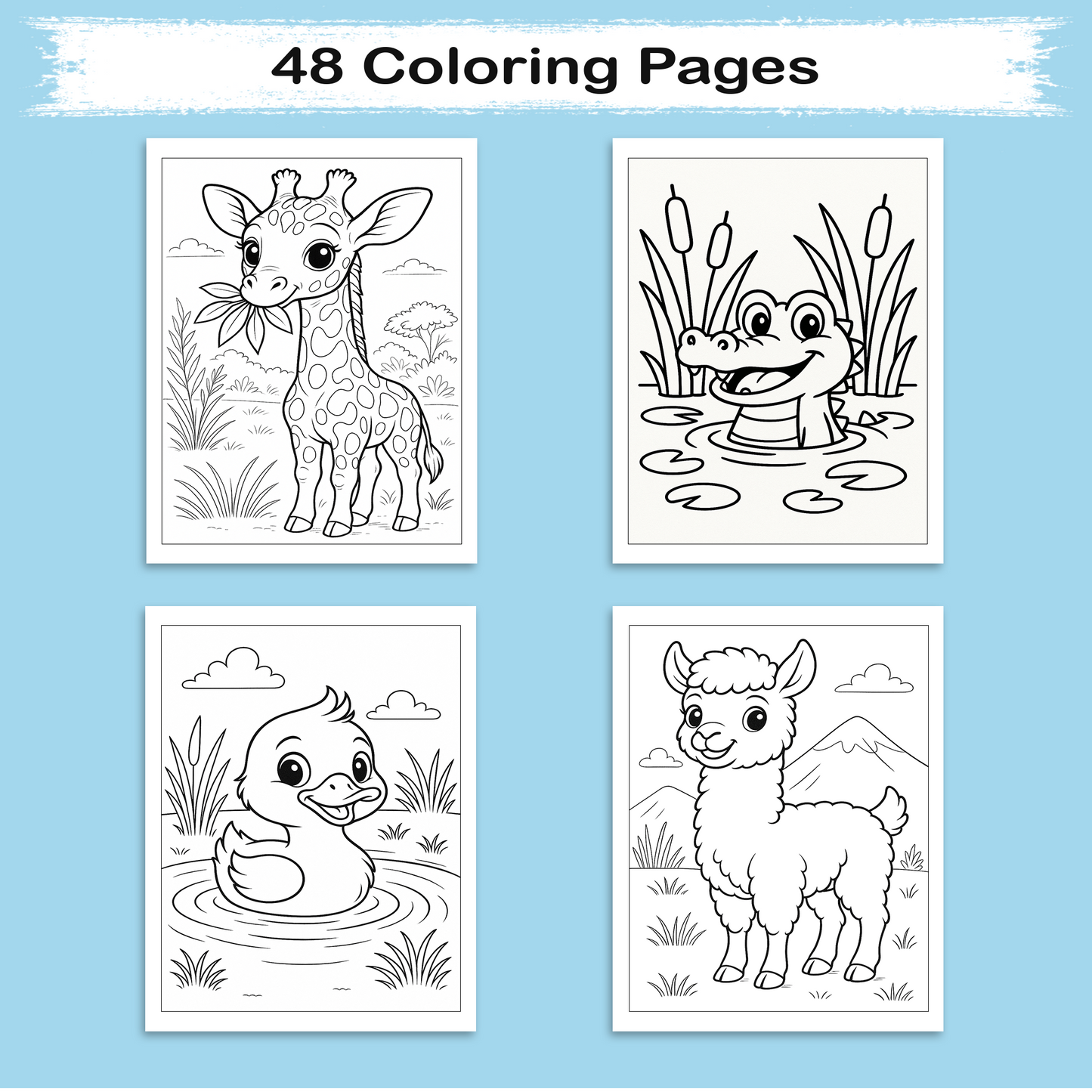 Playful Animal Friends Coloring Pages – 48 Whimsical Designs for Adults