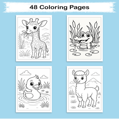 Playful Animal Friends Coloring Pages – 48 Whimsical Designs for Adults