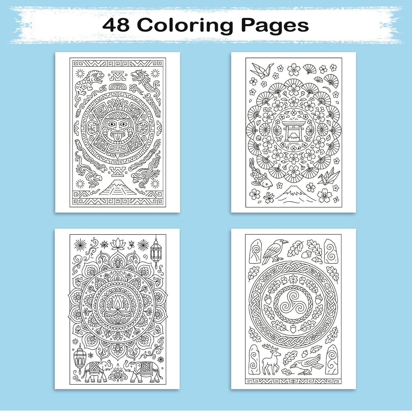 Cultural Mandala Journeys Coloring Pages – 48 Festive and Symbolic Designs for Adults