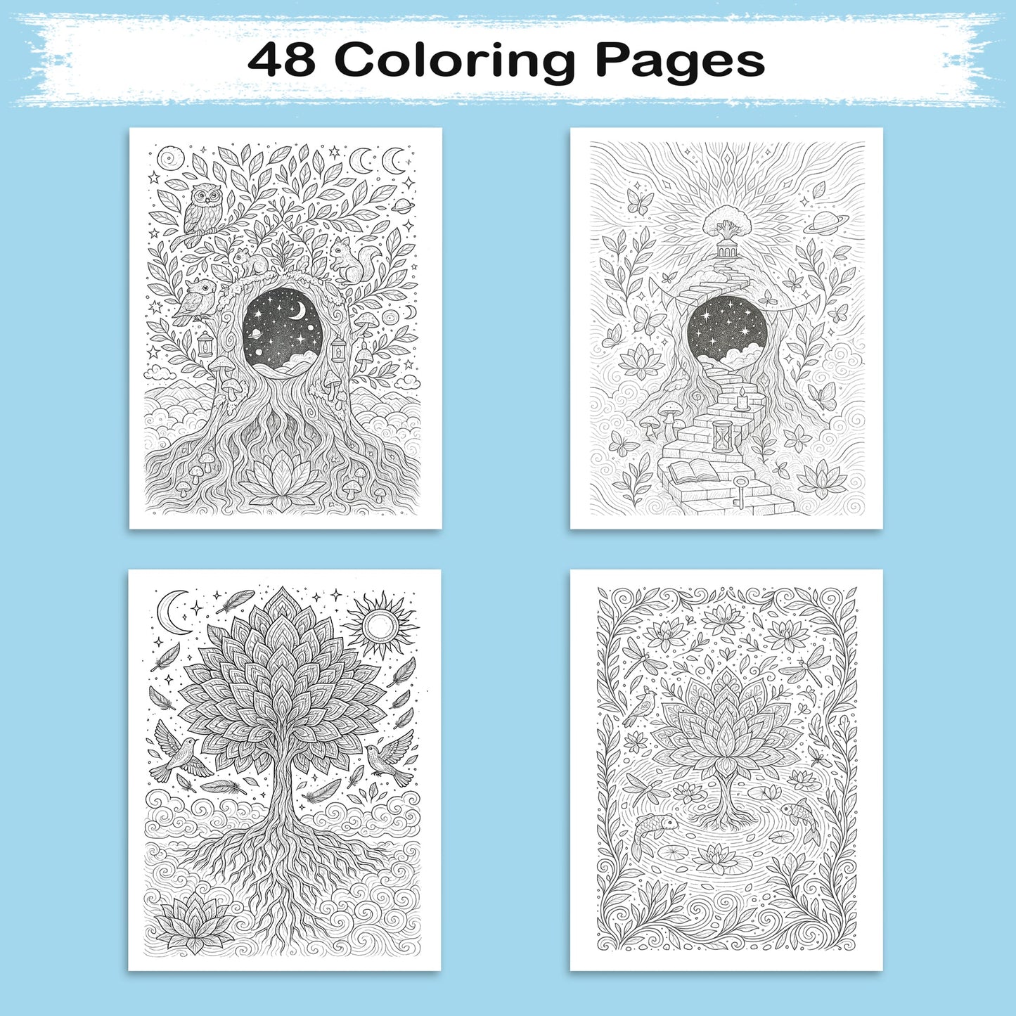 Enchanted Realms Mandalas Coloring Pages – 48 Fantasy Designs of Sacred Nature - For Adults