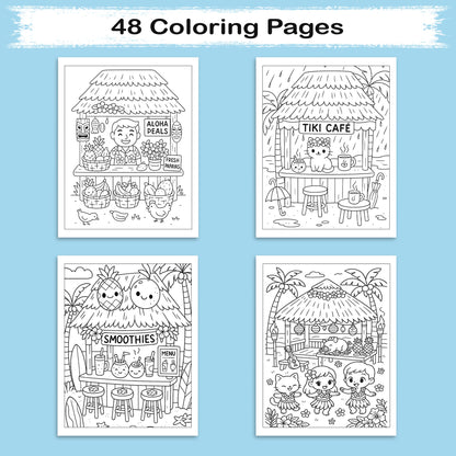 Cozy Tiki Days in Hawaii Coloring Pages – 48 Relaxing Tropical Island Scenes – For Kids