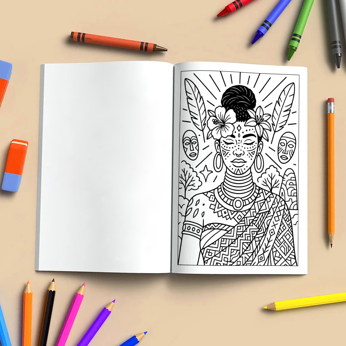 Tropical Goddess Coloring Pages – 48 Pages – Radiant, Relaxing, Feminine Energy – For Adults