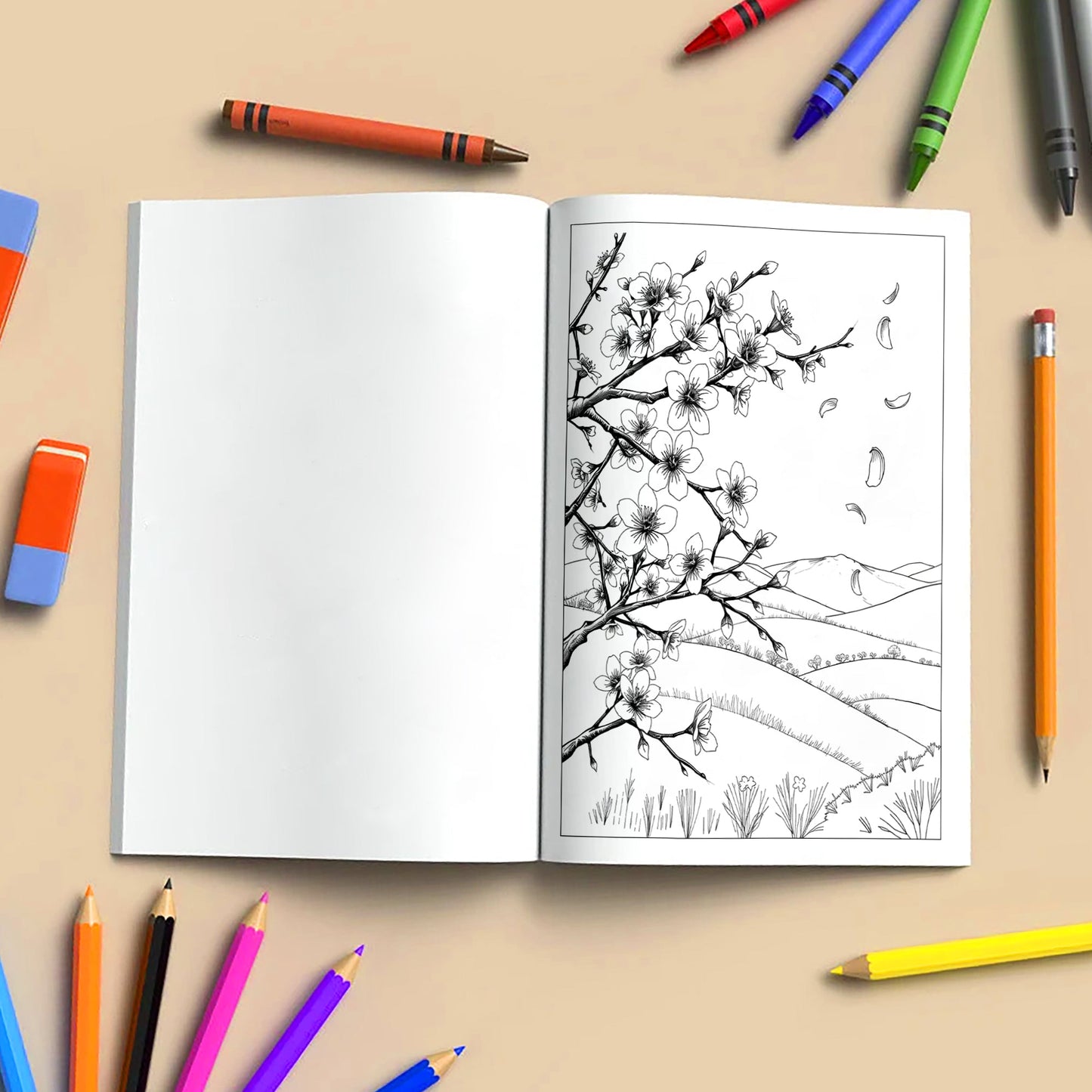 Seasons in Bloom – Flower Coloring Pages – 48 Pages – Cherry Blossoms, Lavender, Mums & Poinsettias – For Adults