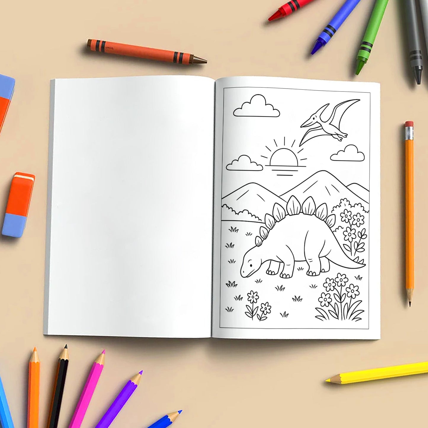 Dinosaur Beach Adventures – Dinosaur Coloring Pages – 48 Pages – Fun, Tropical, Prehistoric Playtime – For Kids