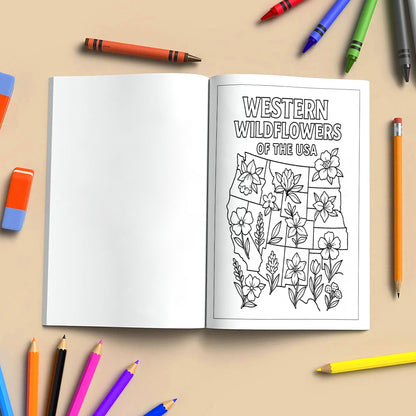 Floral Map of America – Coloring Pages – 48 State Flower Designs Across the U.S. – For Adults