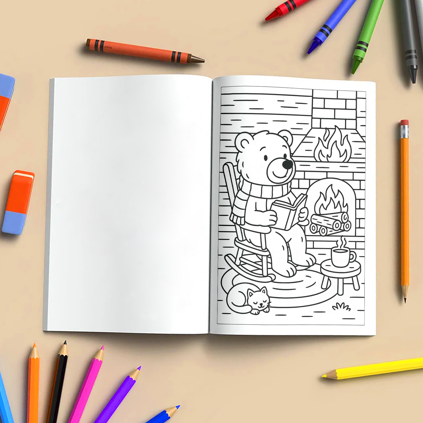 Cozy Cabin Bear – Animal Coloring Pages – 48 Pages – Warm, Rustic, Woodland Vibes – For Kids